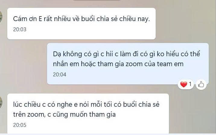 Phản hồi sau buổi chia sẻ và mời tham gia Zoom
